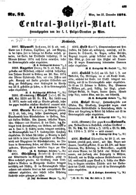 Zentralpolizeiblatt Montag 21. Dezember 1874