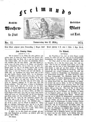 Freimund's kirchlich-politisches Wochenblatt für Stadt und Land Donnerstag 12. März 1874