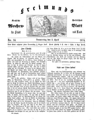 Freimund's kirchlich-politisches Wochenblatt für Stadt und Land Donnerstag 2. April 1874