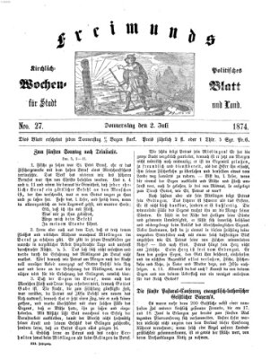 Freimund's kirchlich-politisches Wochenblatt für Stadt und Land Donnerstag 2. Juli 1874