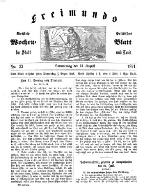 Freimund's kirchlich-politisches Wochenblatt für Stadt und Land Donnerstag 13. August 1874