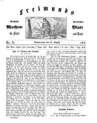 Freimund's kirchlich-politisches Wochenblatt für Stadt und Land Donnerstag 27. August 1874