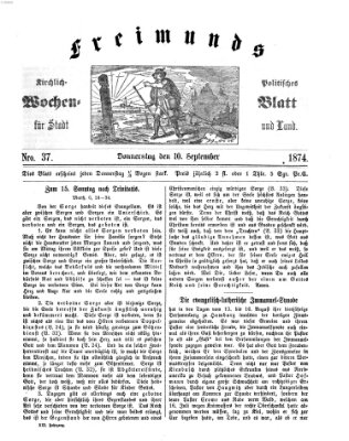 Freimund's kirchlich-politisches Wochenblatt für Stadt und Land Donnerstag 10. September 1874