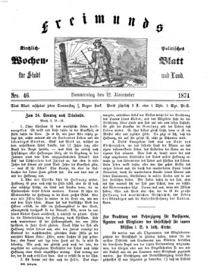 Freimund's kirchlich-politisches Wochenblatt für Stadt und Land Donnerstag 12. November 1874