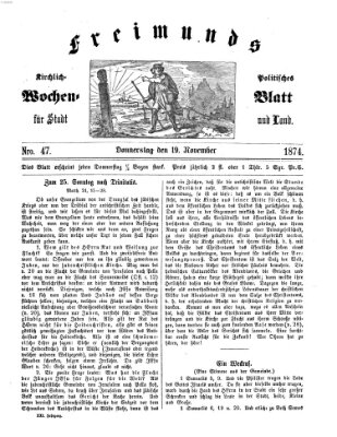 Freimund's kirchlich-politisches Wochenblatt für Stadt und Land Donnerstag 19. November 1874