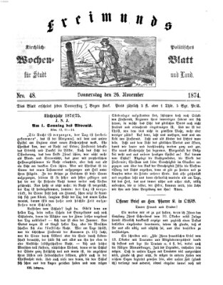 Freimund's kirchlich-politisches Wochenblatt für Stadt und Land Donnerstag 26. November 1874