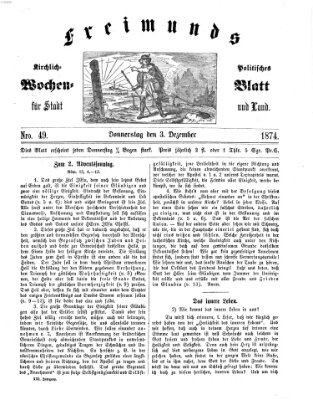 Freimund's kirchlich-politisches Wochenblatt für Stadt und Land Donnerstag 3. Dezember 1874