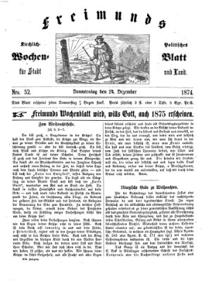 Freimund's kirchlich-politisches Wochenblatt für Stadt und Land Donnerstag 24. Dezember 1874