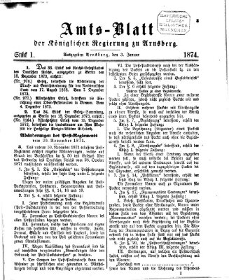 Amtsblatt für den Regierungsbezirk Arnsberg Samstag 3. Januar 1874