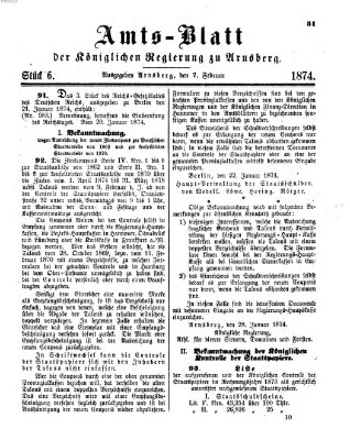 Amtsblatt für den Regierungsbezirk Arnsberg Samstag 7. Februar 1874