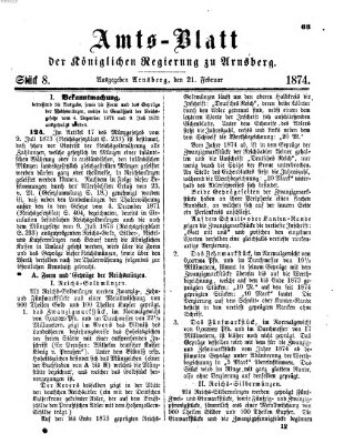 Amtsblatt für den Regierungsbezirk Arnsberg Samstag 21. Februar 1874