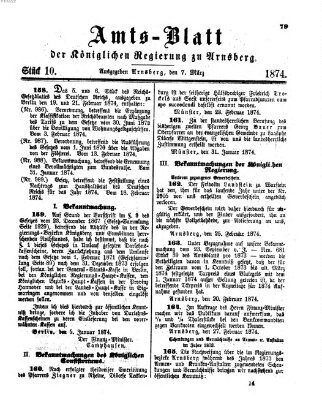 Amtsblatt für den Regierungsbezirk Arnsberg Samstag 7. März 1874