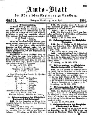 Amtsblatt für den Regierungsbezirk Arnsberg Samstag 4. April 1874