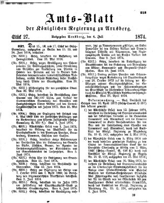 Amtsblatt für den Regierungsbezirk Arnsberg Samstag 4. Juli 1874