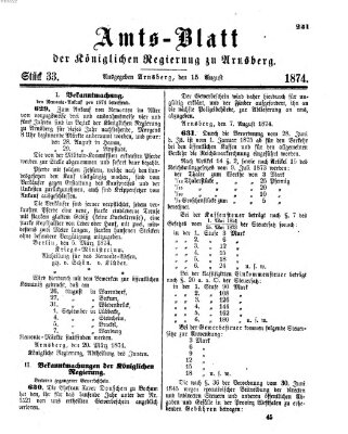 Amtsblatt für den Regierungsbezirk Arnsberg Samstag 15. August 1874