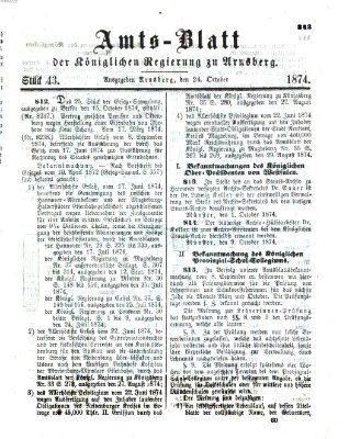 Amtsblatt für den Regierungsbezirk Arnsberg Samstag 24. Oktober 1874