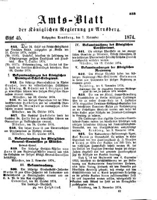 Amtsblatt für den Regierungsbezirk Arnsberg Samstag 7. November 1874