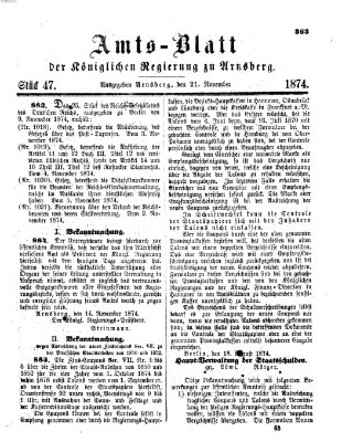 Amtsblatt für den Regierungsbezirk Arnsberg Samstag 21. November 1874