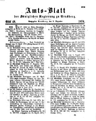 Amtsblatt für den Regierungsbezirk Arnsberg Samstag 5. Dezember 1874