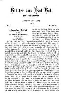 Blätter aus Bad Boll für seine Freunde Samstag 14. Februar 1874