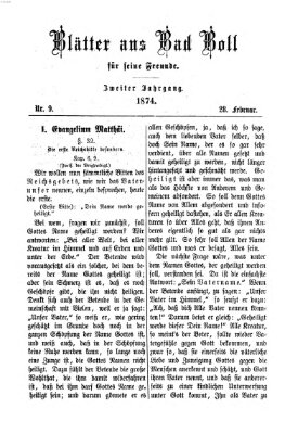 Blätter aus Bad Boll für seine Freunde Samstag 28. Februar 1874