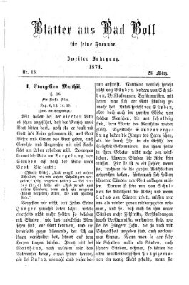 Blätter aus Bad Boll für seine Freunde Samstag 28. März 1874