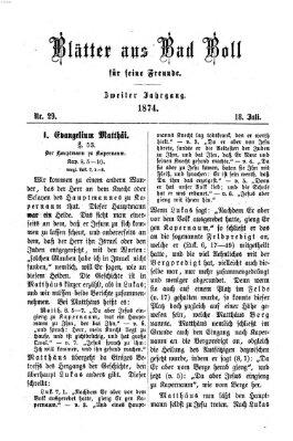 Blätter aus Bad Boll für seine Freunde Samstag 18. Juli 1874