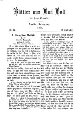 Blätter aus Bad Boll für seine Freunde Samstag 12. September 1874