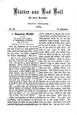 Blätter aus Bad Boll für seine Freunde Samstag 19. September 1874