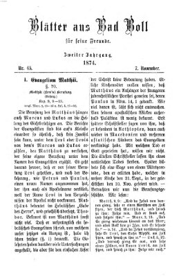 Blätter aus Bad Boll für seine Freunde Samstag 7. November 1874