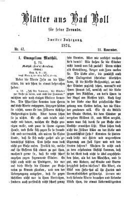 Blätter aus Bad Boll für seine Freunde Samstag 21. November 1874