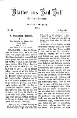 Blätter aus Bad Boll für seine Freunde Donnerstag 5. November 1874