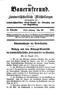 Der Bauernfreund Dienstag 15. September 1874