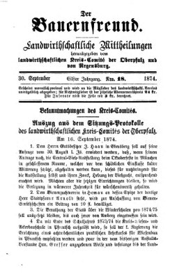 Der Bauernfreund Mittwoch 30. September 1874