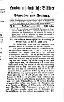 Landwirtschaftliche Blätter für Schwaben und Neuburg Donnerstag 5. Februar 1874