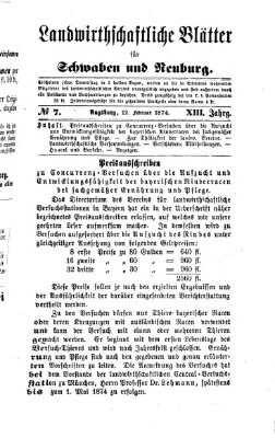Landwirtschaftliche Blätter für Schwaben und Neuburg Donnerstag 12. Februar 1874
