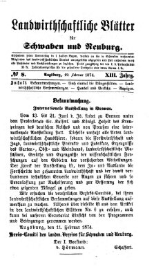 Landwirtschaftliche Blätter für Schwaben und Neuburg Donnerstag 19. Februar 1874