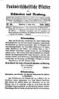 Landwirtschaftliche Blätter für Schwaben und Neuburg Donnerstag 5. März 1874