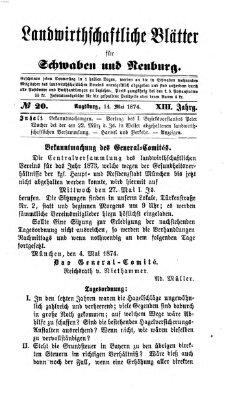 Landwirtschaftliche Blätter für Schwaben und Neuburg Donnerstag 14. Mai 1874