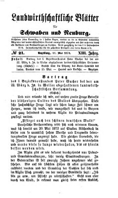 Landwirtschaftliche Blätter für Schwaben und Neuburg Donnerstag 21. Mai 1874