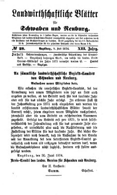 Landwirtschaftliche Blätter für Schwaben und Neuburg Donnerstag 9. Juli 1874