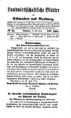 Landwirtschaftliche Blätter für Schwaben und Neuburg Donnerstag 30. Juli 1874