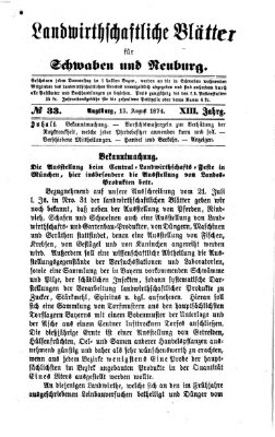 Landwirtschaftliche Blätter für Schwaben und Neuburg Donnerstag 13. August 1874