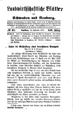 Landwirtschaftliche Blätter für Schwaben und Neuburg Donnerstag 10. September 1874