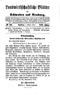 Landwirtschaftliche Blätter für Schwaben und Neuburg Donnerstag 1. Oktober 1874