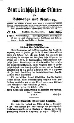 Landwirtschaftliche Blätter für Schwaben und Neuburg Donnerstag 29. Oktober 1874