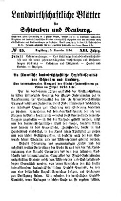 Landwirtschaftliche Blätter für Schwaben und Neuburg Donnerstag 5. November 1874