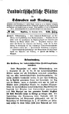 Landwirtschaftliche Blätter für Schwaben und Neuburg Donnerstag 12. November 1874