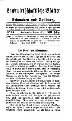 Landwirtschaftliche Blätter für Schwaben und Neuburg Donnerstag 26. November 1874