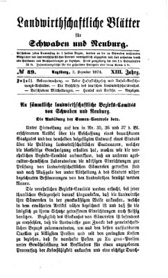 Landwirtschaftliche Blätter für Schwaben und Neuburg Donnerstag 3. Dezember 1874